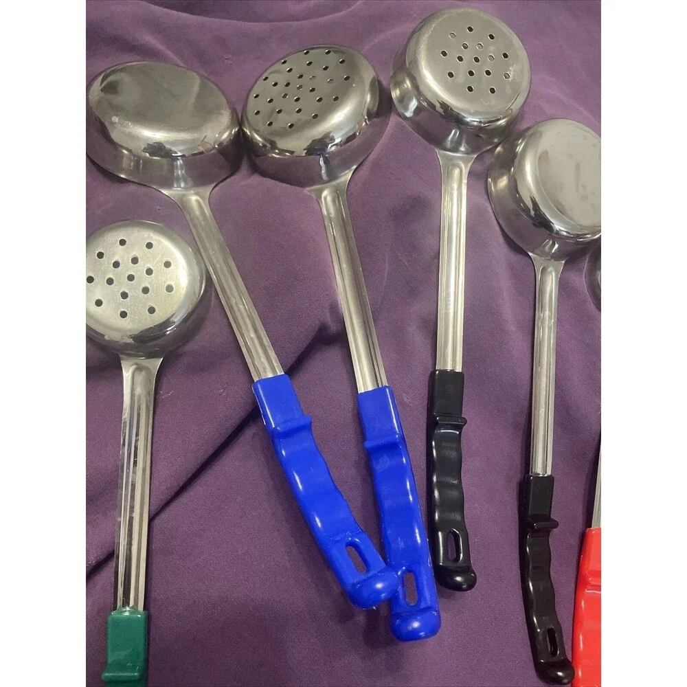 8 Spoons Plastic Colors  Handles Stainless Set Serving & Slotted 4 Sizes